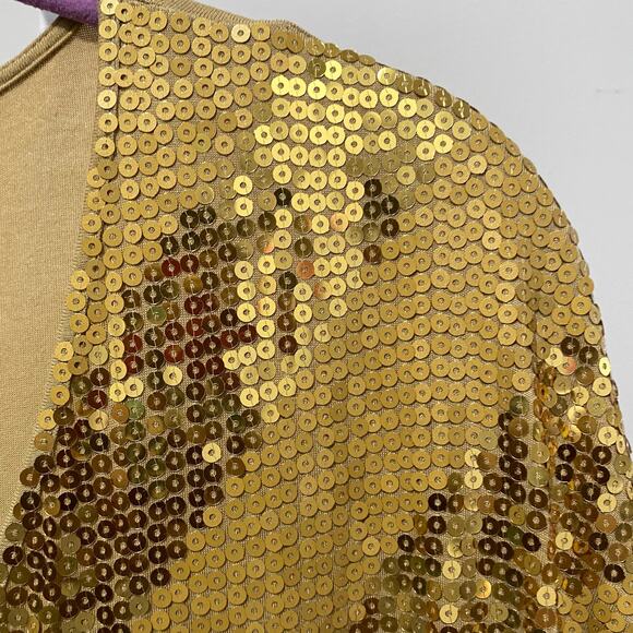 MICHAEL Michael Kors Gold Sequin Top SIZE MEDIUM Chevron Stripes Tee V-Neck - Picture 5 of 7